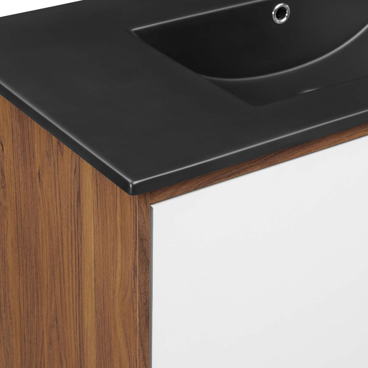 Refined edge detailing unites the matte counter with warm walnut veneer for a polished look || EEI-5394-WAL-BLK || detail_studio