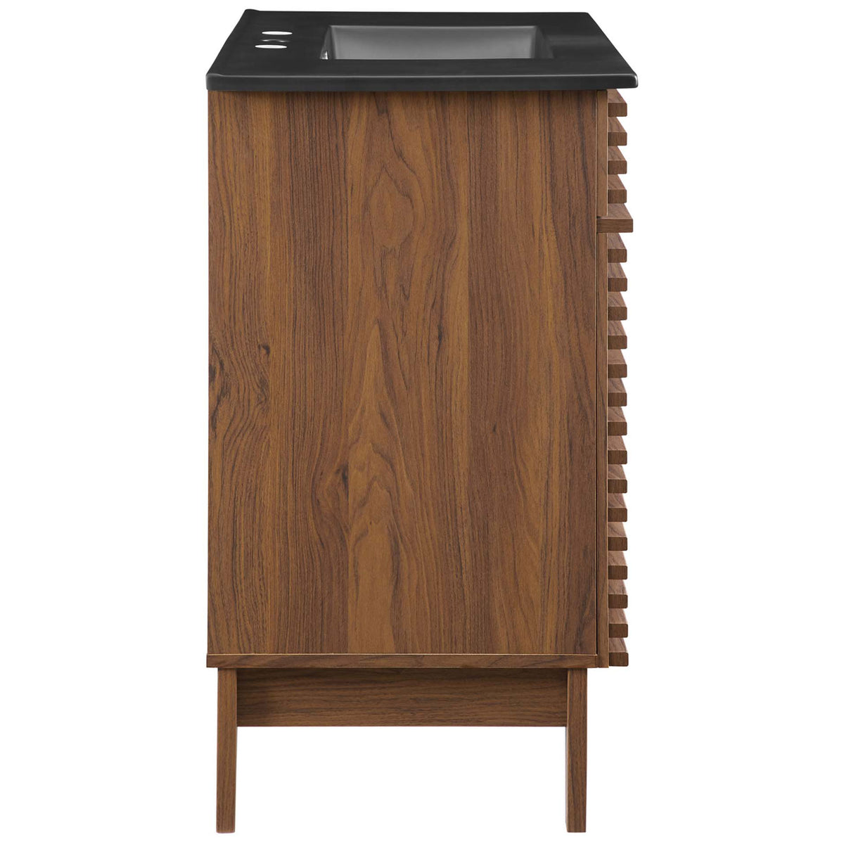 Streamlined side profile showcases the warm walnut wood grain || EEI-5396-WAL-BLK || side_studio