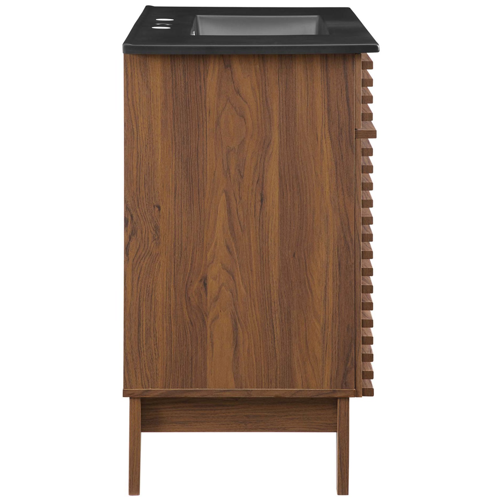 Streamlined side profile showcases the warm walnut wood grain || EEI-5396-WAL-BLK || side_studio