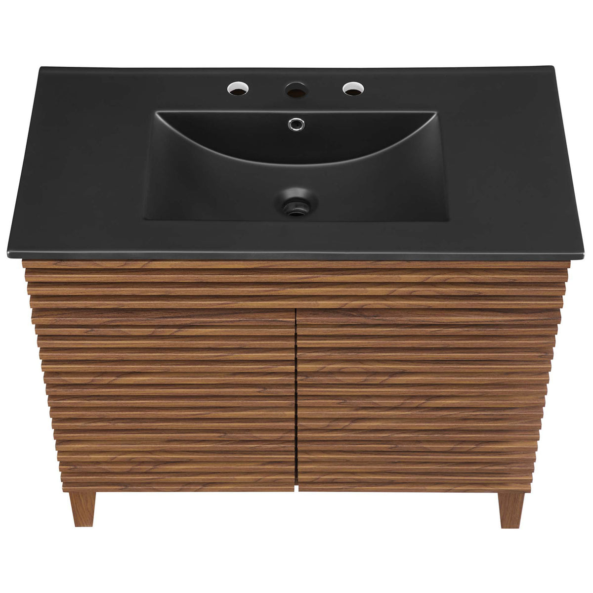 Rectangular matte black sink with curved basin and pre-drilled faucet holes || EEI-5396-WAL-BLK || top_studio