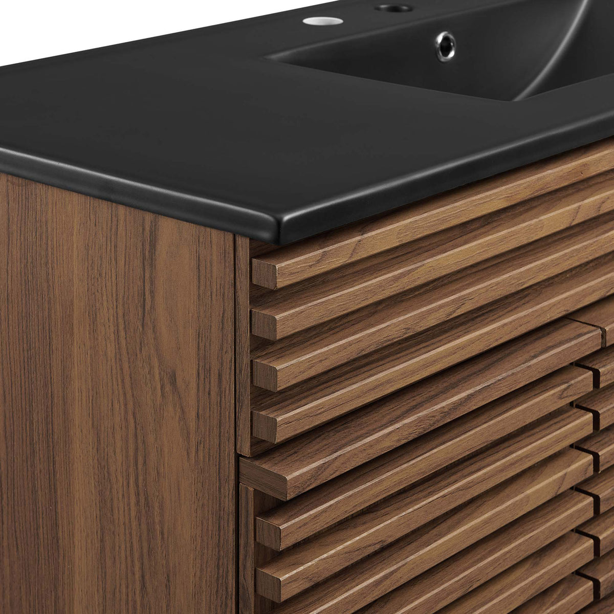Crisp horizontal slats and smooth walnut grain deliver refined texture || EEI-5398-WAL-BLK || detail_studio