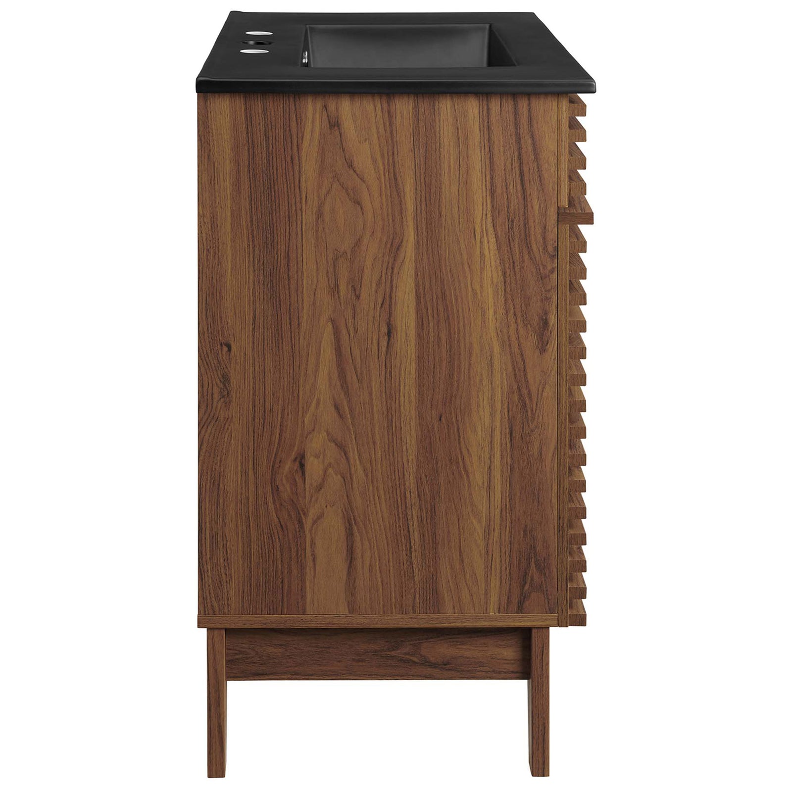 Side view shows clean silhouette and rich walnut grain || EEI-5418-WAL-BLK || side_studio