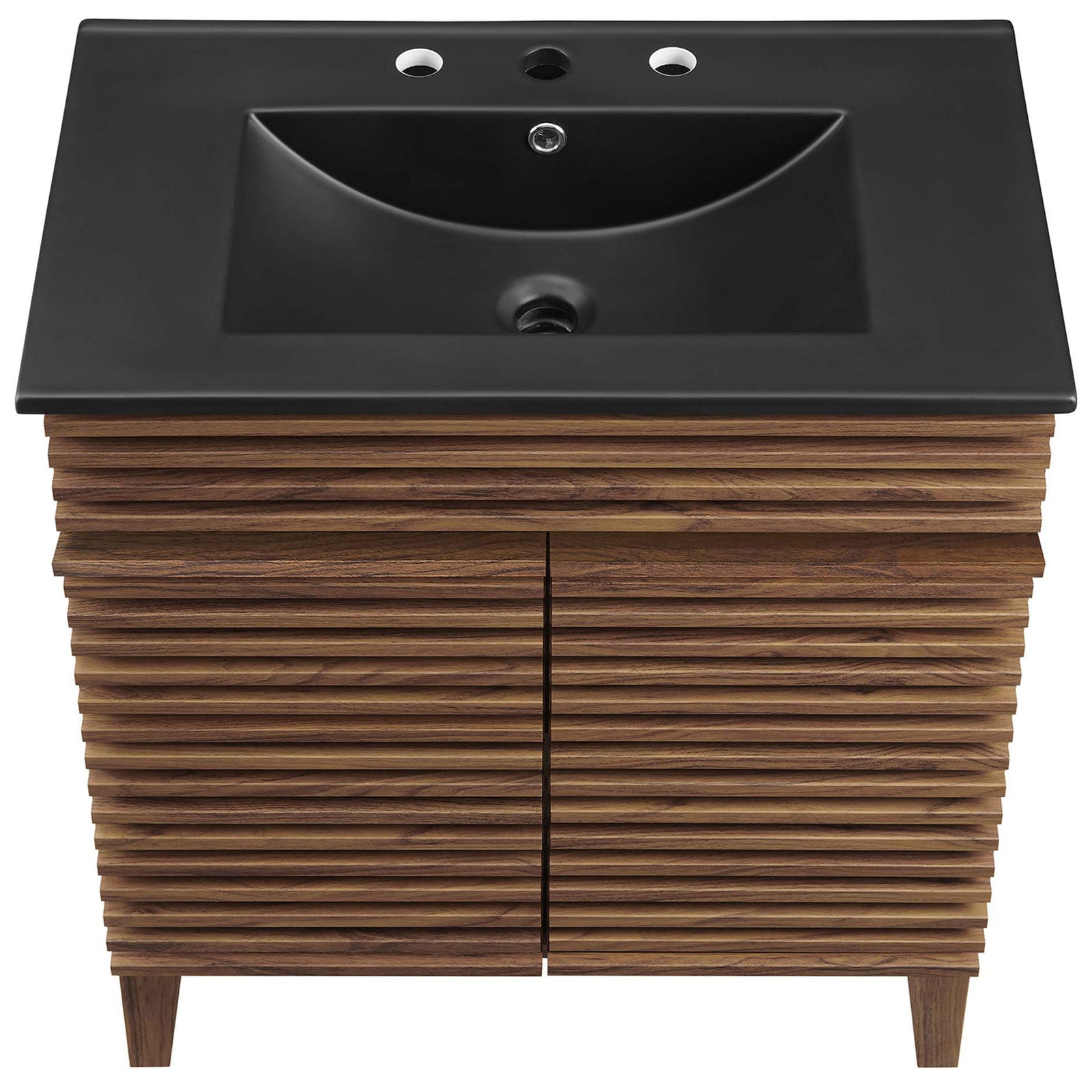 Matte black ceramic top with curved bowl and three faucet holes || EEI-5418-WAL-BLK || top_studio