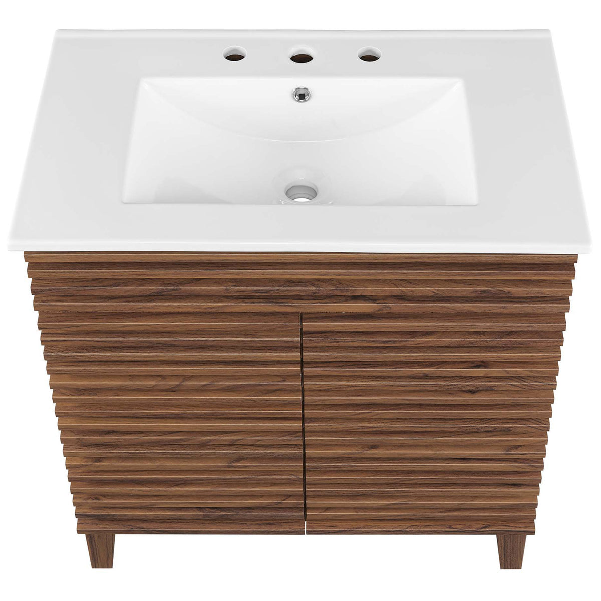 Curved rectangular basin with three faucet holes for widespread installation. || EEI-5422-WAL-WHI || top_studio
