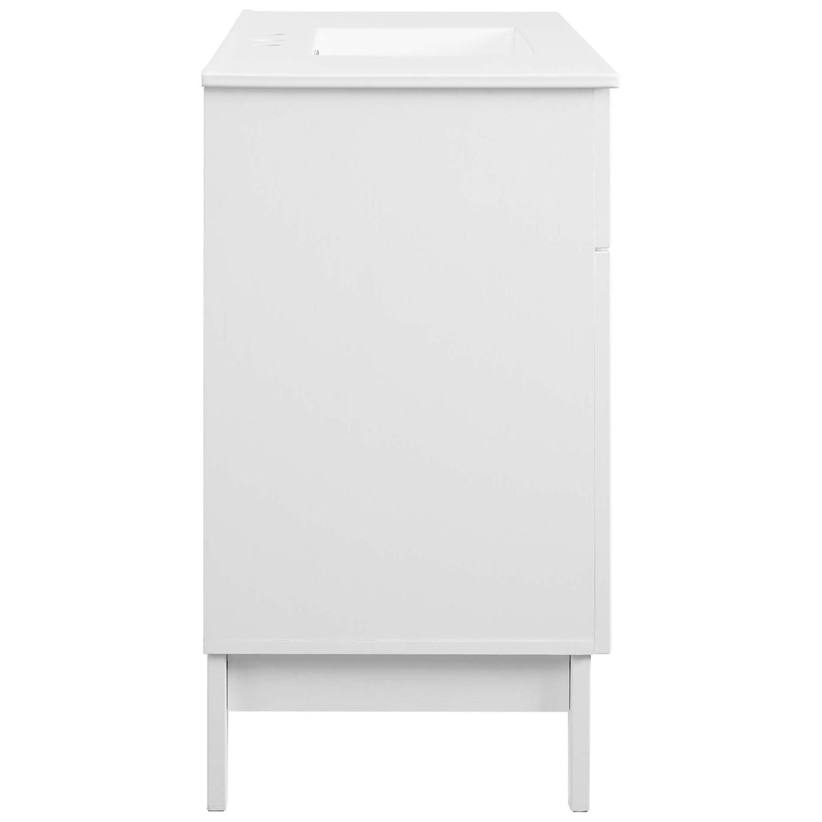Clean side profile with subtle wood grain texture and slim, tapered legs for airy style || EEI-5427-WHI-WHI || side_studio