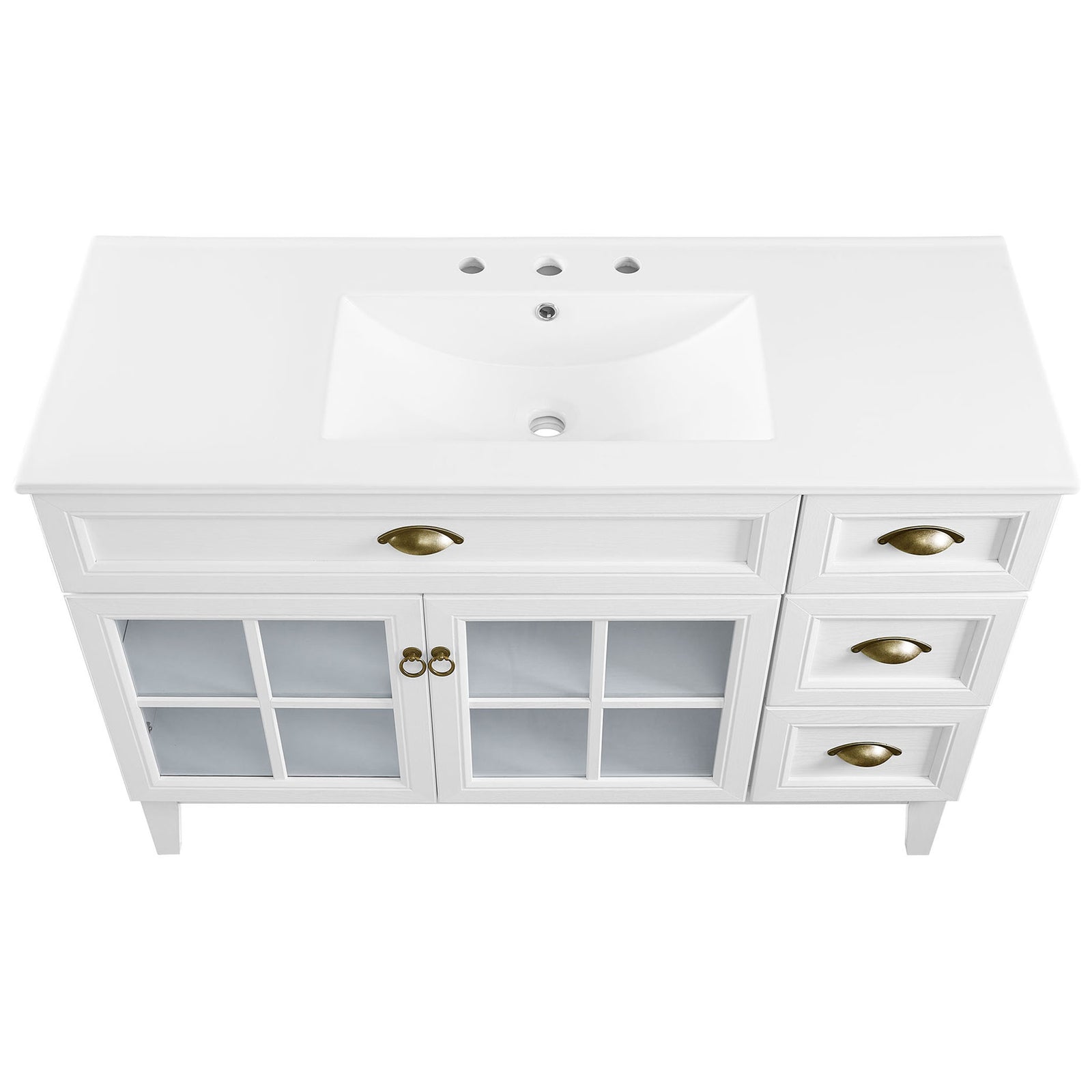 Spacious ceramic sink top with smooth edges and 8 inch widespread faucet spacing || EEI-5427-WHI-WHI || top_studio