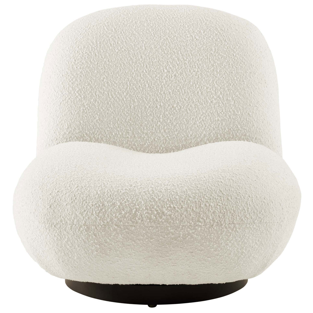 Plush armless boucle chair with organic curves and a matte black base || EEI-5486-BLK-IVO || front_studio