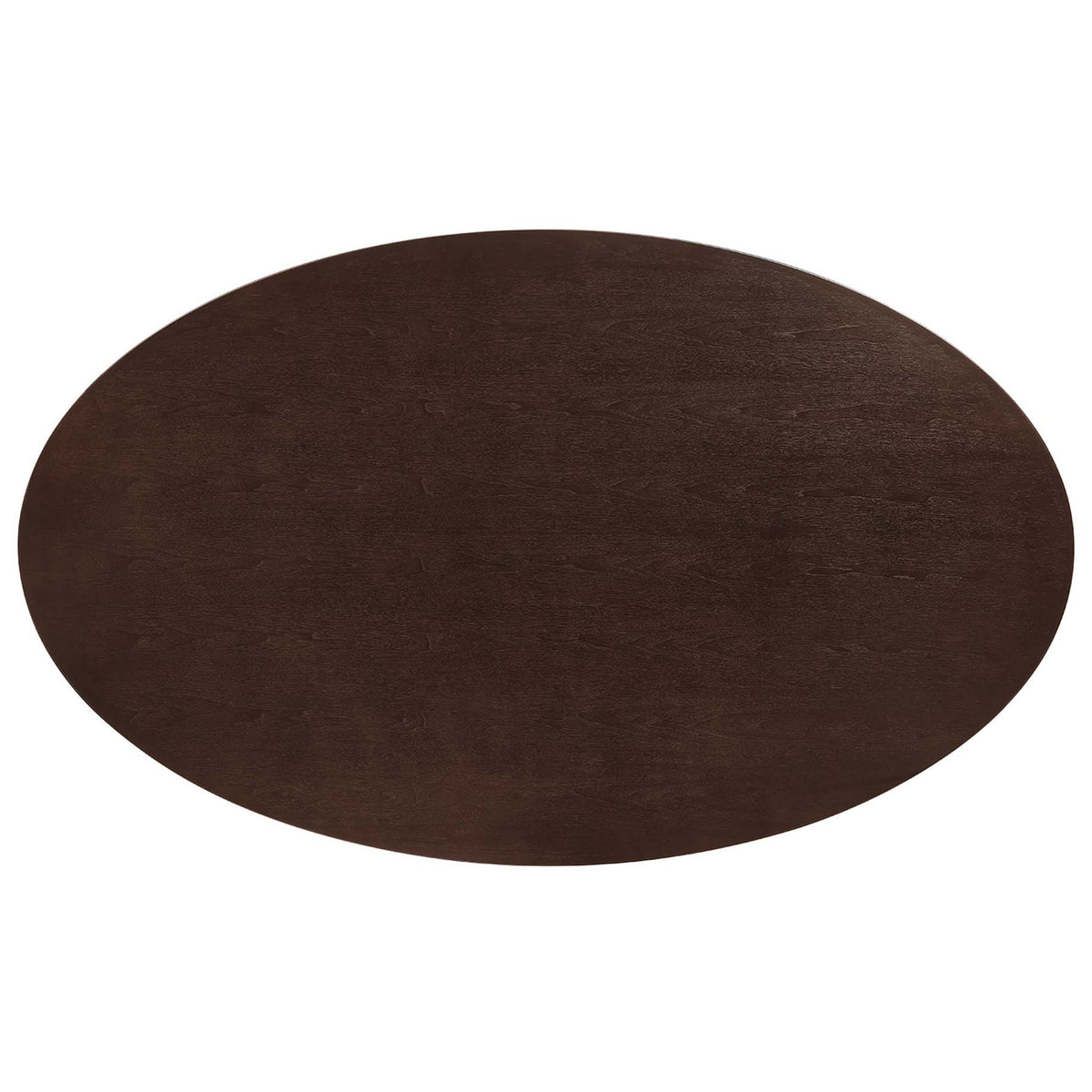 Elongated walnut oval tabletop with rich wood grain and slim beveled edge || EEI-5526-GLD-CHE || top_studio