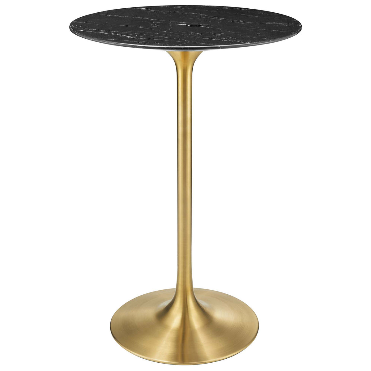 28-inch round black faux marble bar table with beveled edge and brushed gold pedestal base || EEI-5533-GLD-BLK || front_angle_studio