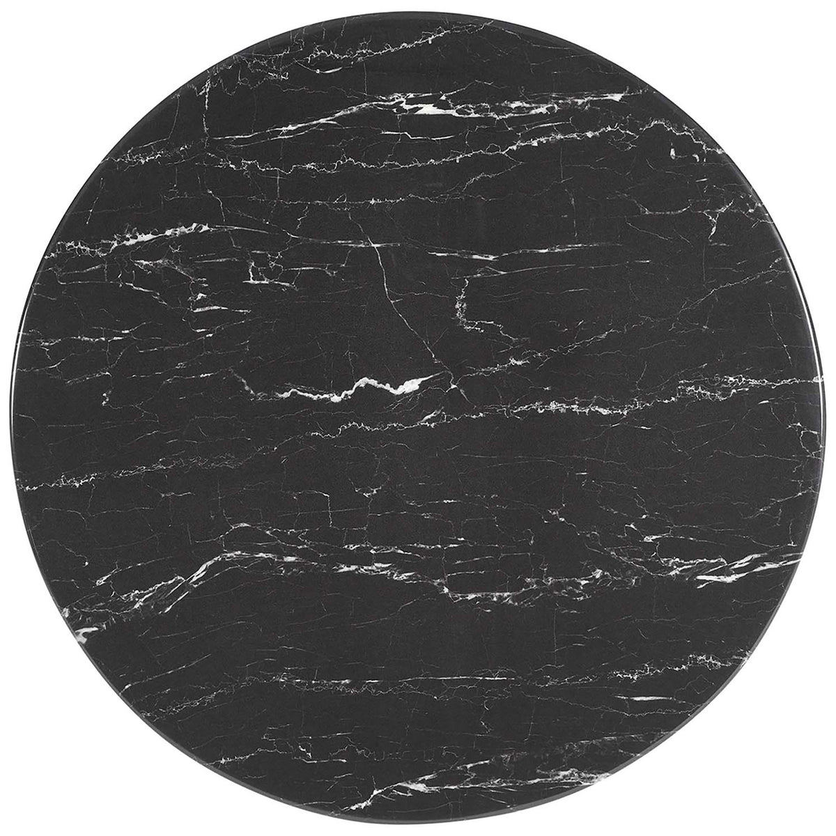 Round black faux marble tabletop with white veining and beveled edge || EEI-5533-GLD-BLK || top_studio