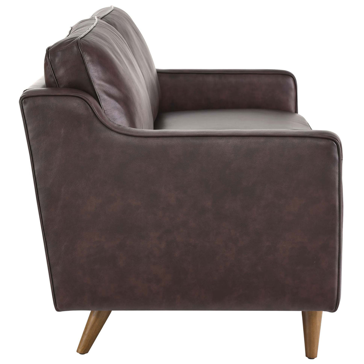 Impart genuine leather sofa featuring slim shelter arms and supportive seat cushions on tapered wood legs || EEI-5553-BRN || side_studio