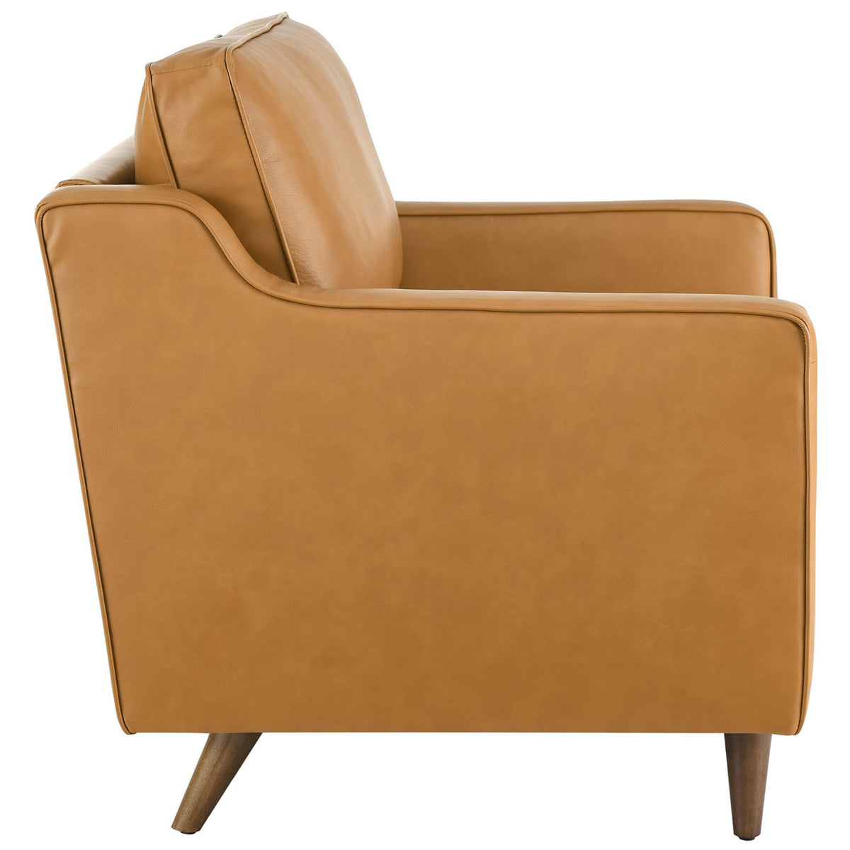 Streamlined profile highlights the gently rising arms and generously padded backrest || EEI-5555-TAN || side_studio