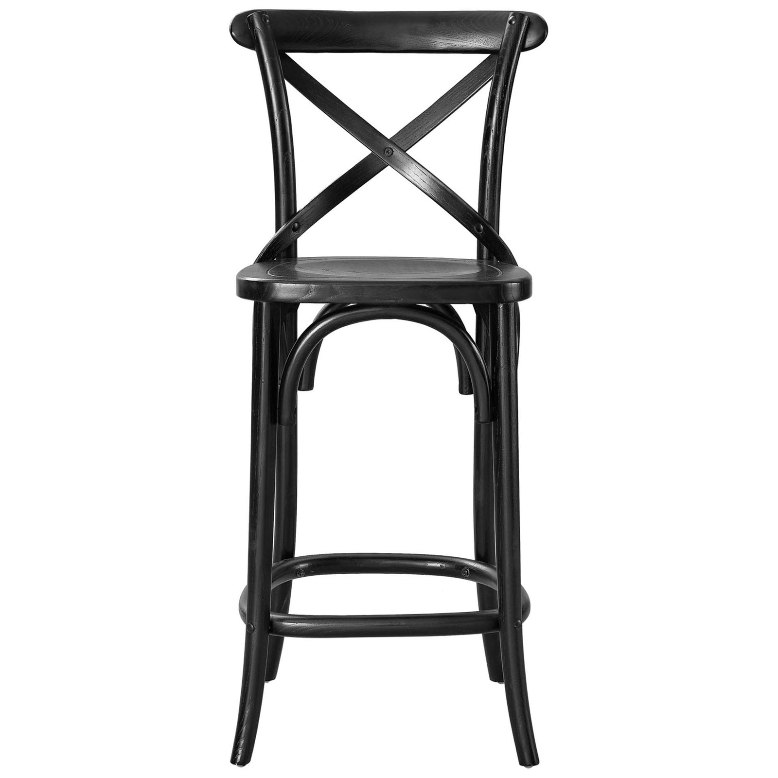 Timeless farmhouse counter stool with a supportive x-back and integrated footrest ring || EEI-5562-BLK || front_studio