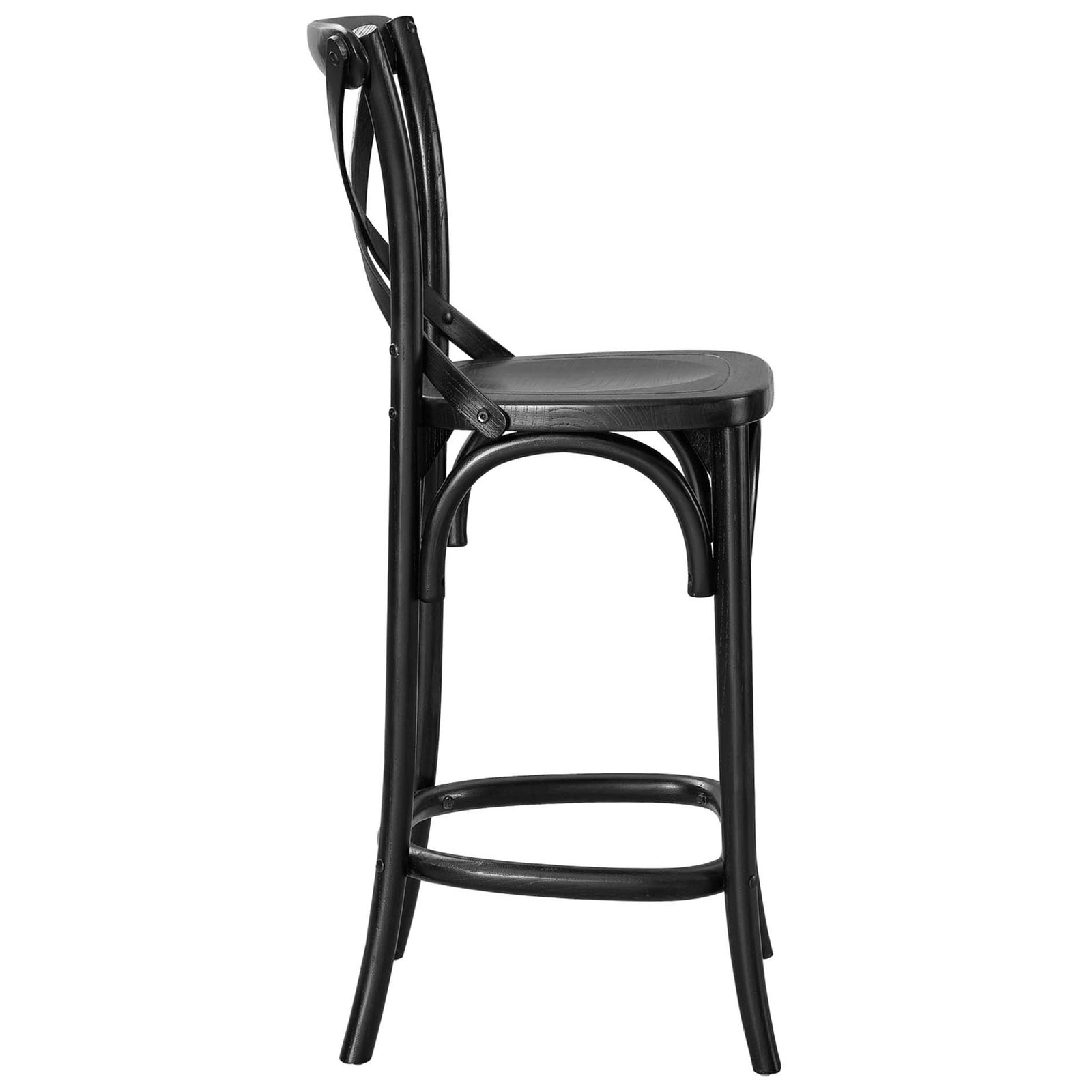 Slim profile highlights the rounded stretchers and contoured seat || EEI-5562-BLK || side_studio
