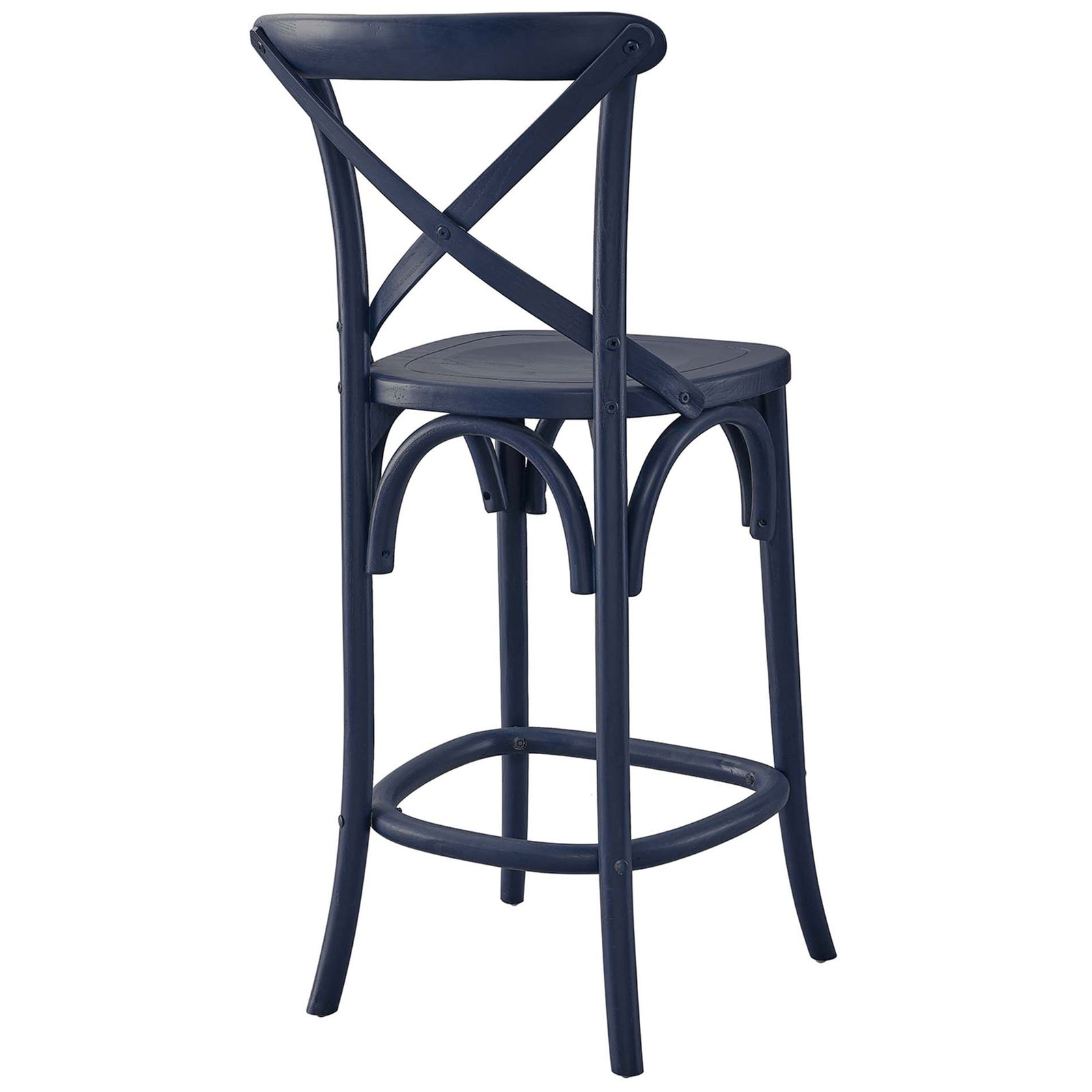 Distinct X-brace back and gently curved frame deliver rustic charm in a deep midnight blue finish. || EEI-5562-MID || back_angle_studio