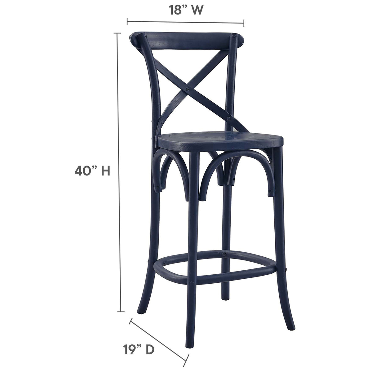 Space-savvy counter stool built in elm wood with a supportive X-brace and rounded footrest. || EEI-5562-MID || dimension_studio