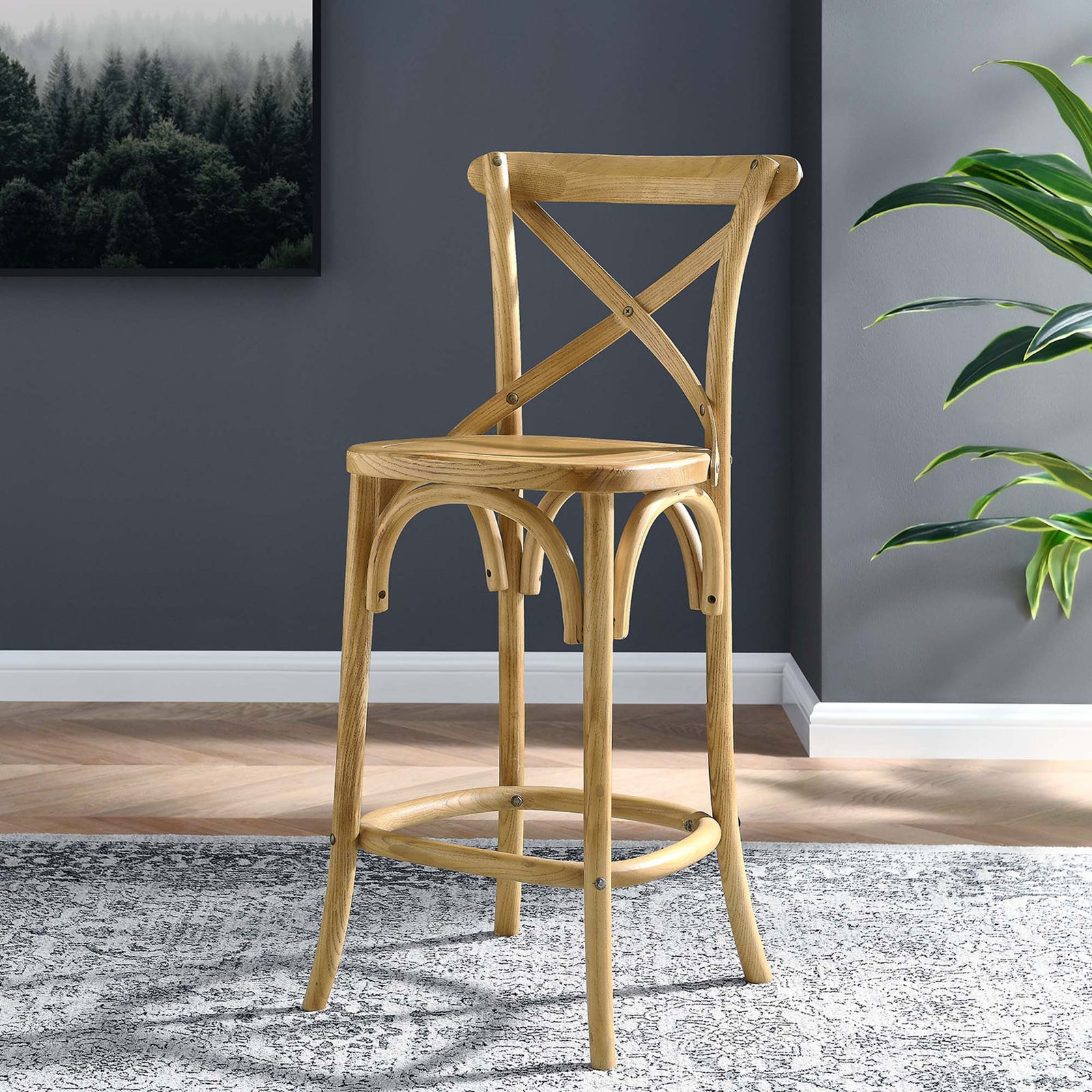 Natural wood counter stool brings farmhouse charm to a modern dining space || EEI-5562-NAT || front_angle_room