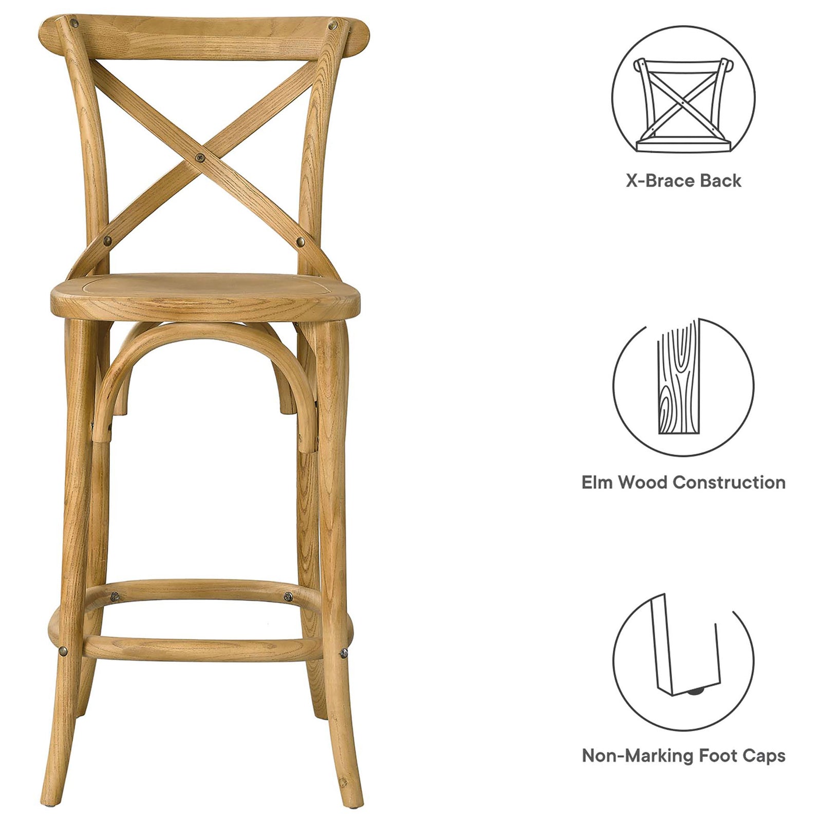 Key features: X-brace back, elm wood build, and non-marking foot caps || EEI-5562-NAT || callout_studio