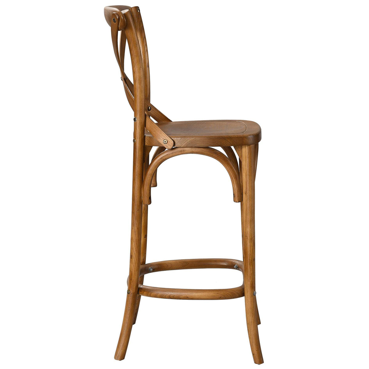 Slim profile reveals the contoured wood seat and sturdy ring footrest in a smooth walnut finish || EEI-5562-WAL || side_studio