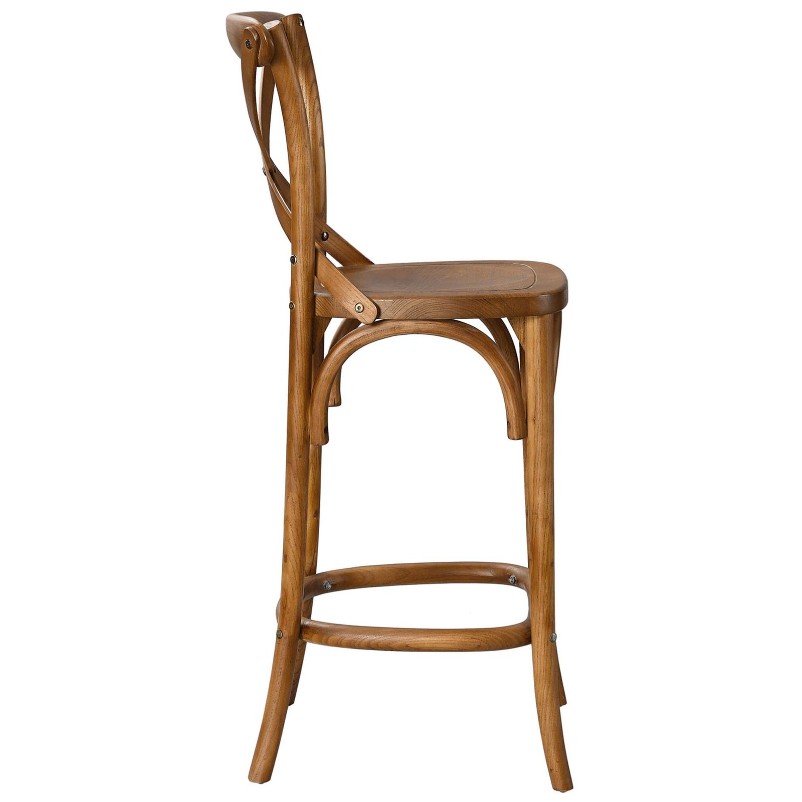Slim profile reveals the contoured wood seat and sturdy ring footrest in a smooth walnut finish || EEI-5562-WAL || side_studio