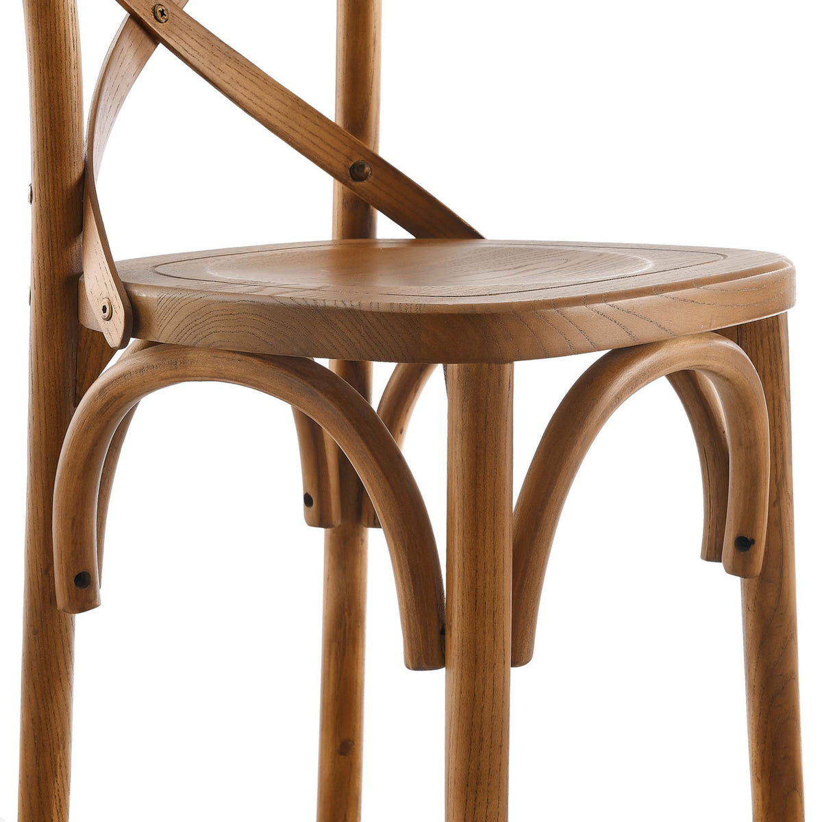 Close-up of the contoured seat and arched bracing shows the smooth grain and refined joinery || EEI-5562-WAL || detail_studio