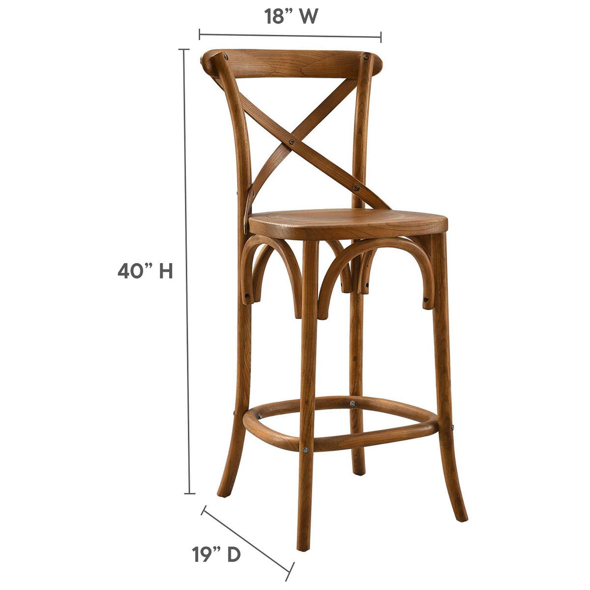 Dimension overview of the counter stool with width, depth, and height markers for easy planning || EEI-5562-WAL || dimension_studio