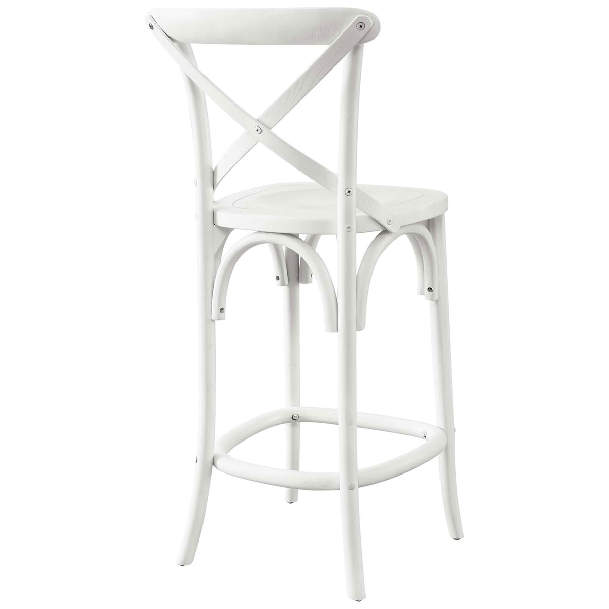 Cross-brace back and subtle wood grain accent this sturdy white counter-height stool || EEI-5562-WHI || back_angle_studio