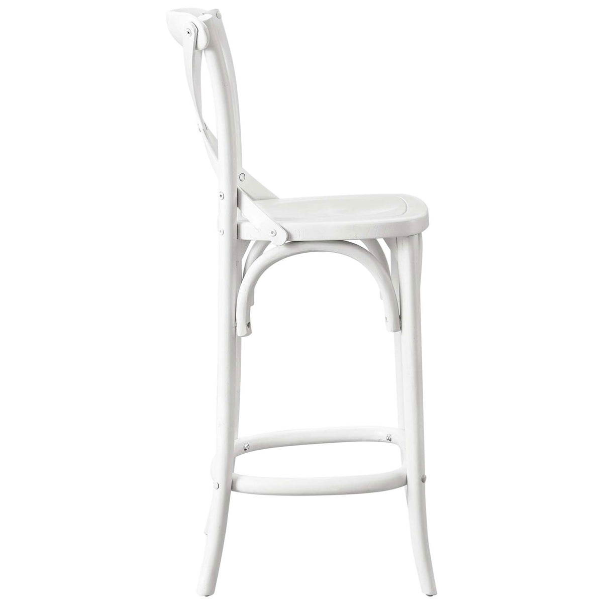 Slim, splayed legs and round footrest give this white counter stool a clean, airy profile || EEI-5562-WHI || side_studio