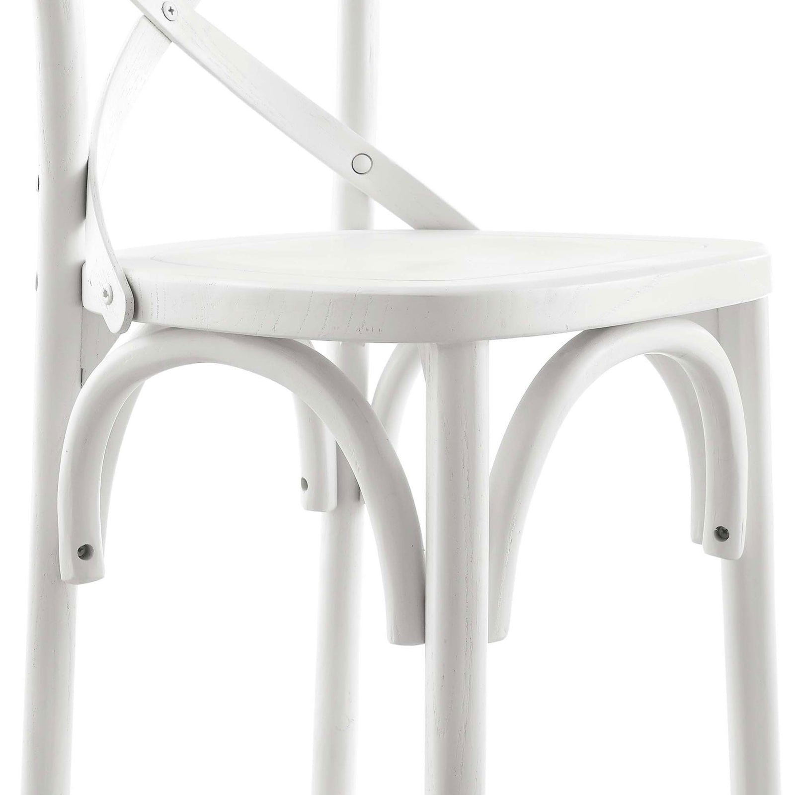 Contoured seat and arched supports showcase the stool's refined craftsmanship || EEI-5562-WHI || detail_studio