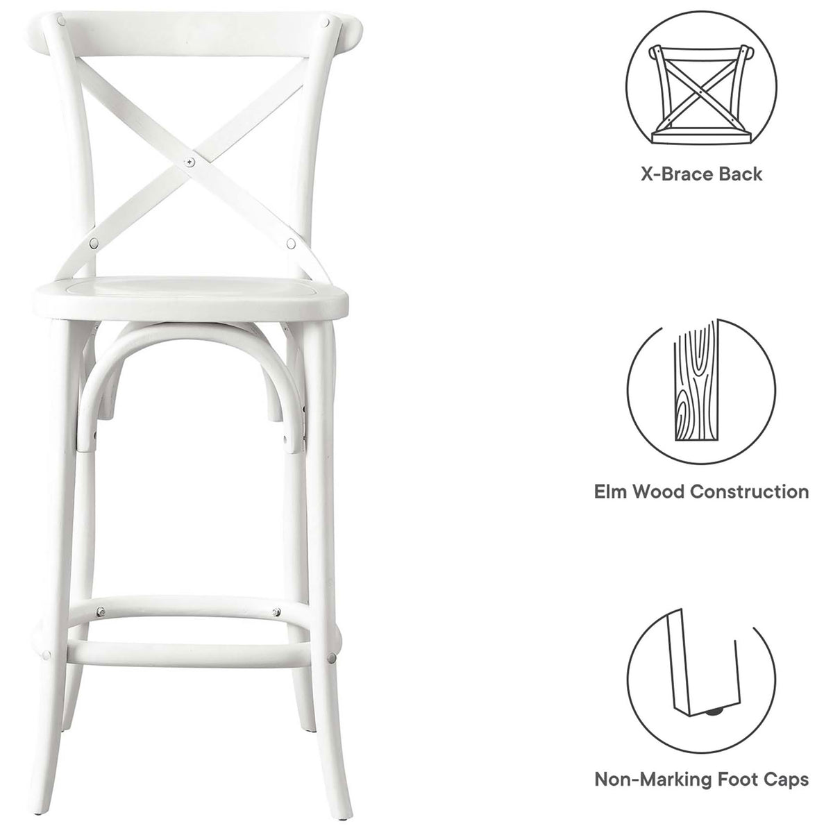 X-brace back, elm wood construction, and non-marking foot caps for everyday kitchen comfort || EEI-5562-WHI || callout_studio