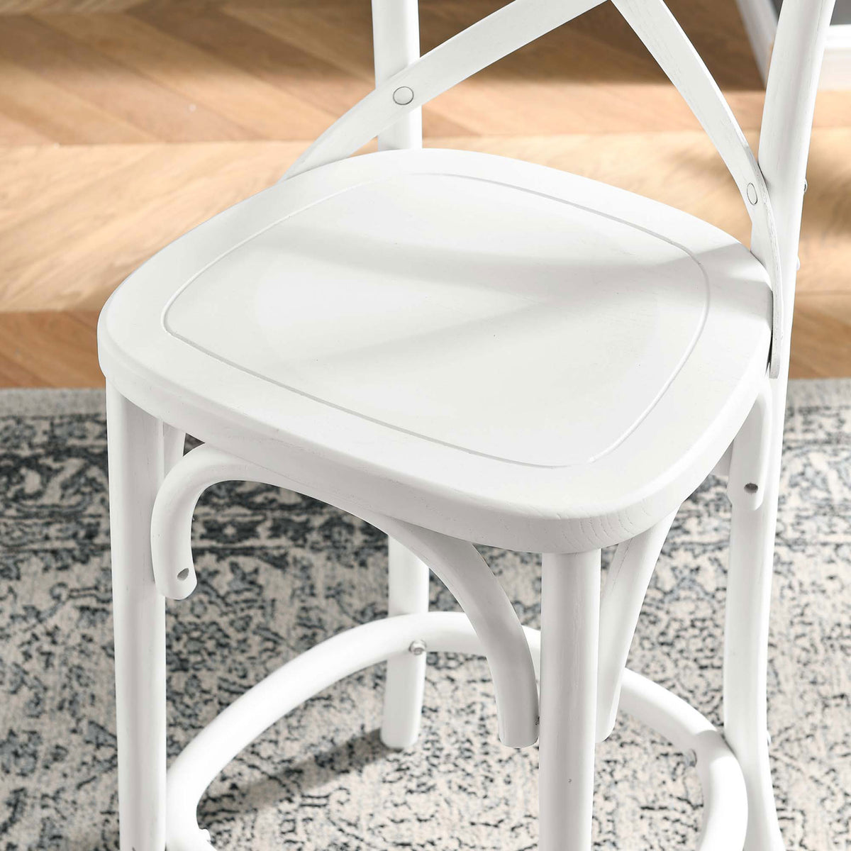 Subtle wood grain and sculpted seat bring comfort and texture to everyday counter seating || EEI-5562-WHI || detail_room