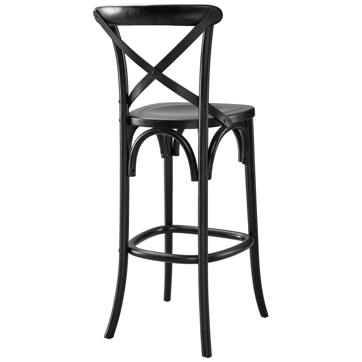 Defined wood grain and cross-back support emphasize lasting bar-ready stability || EEI-5563-BLK || back_angle_studio