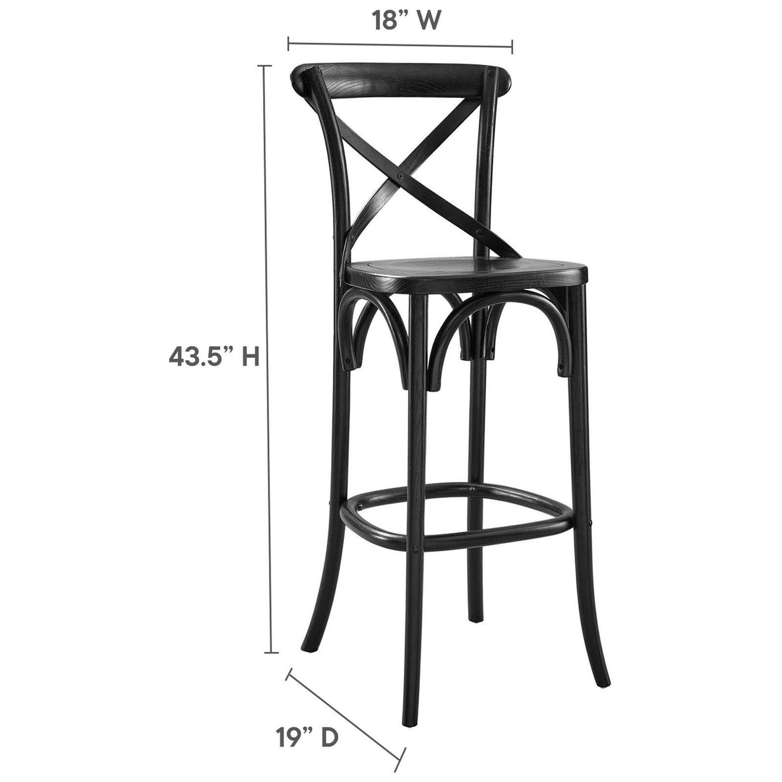 Dimensions displayed to outline slim width, bar-height seat, and stable depth || EEI-5563-BLK || dimension_studio