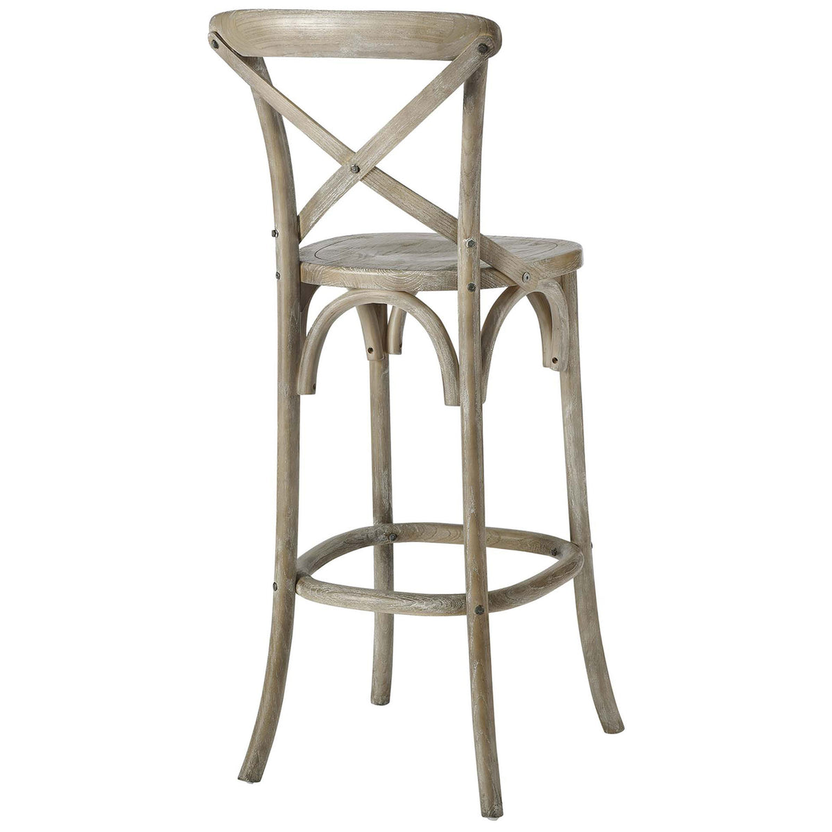 Sturdy X-back and flared legs echo classic bistro charm. || EEI-5563-GRY || back_angle_studio