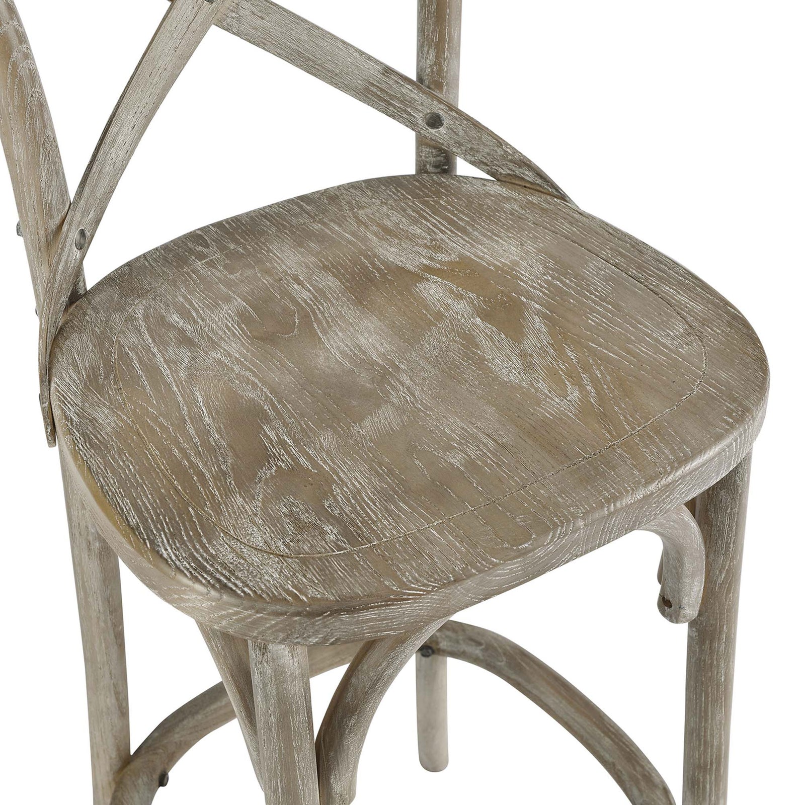 Smooth contours and visible wood grain give the seat an inviting, handcrafted feel. || EEI-5563-GRY || detail_studio
