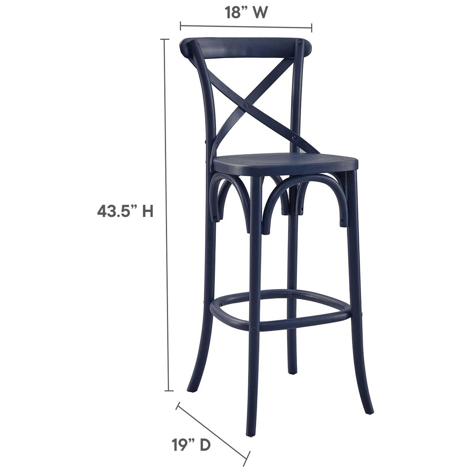 Tall bar-height seating crafted in elm wood with a sturdy footrest and timeless cross back. || EEI-5563-MID || dimension_studio