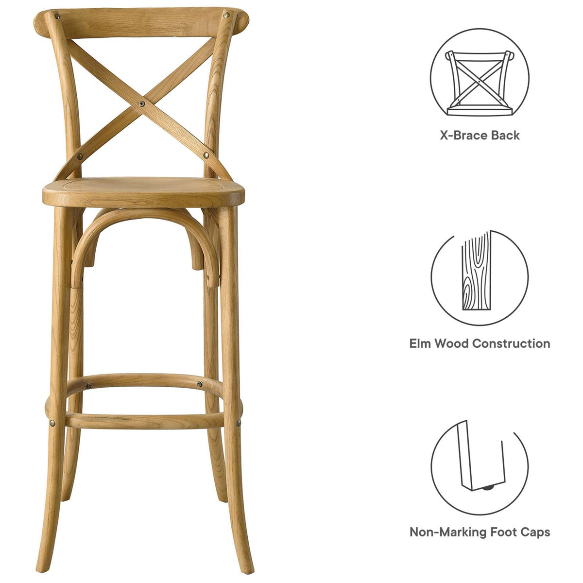 Key features: X-brace back, elm wood construction, and non-marking foot caps || EEI-5563-NAT || callout_studio