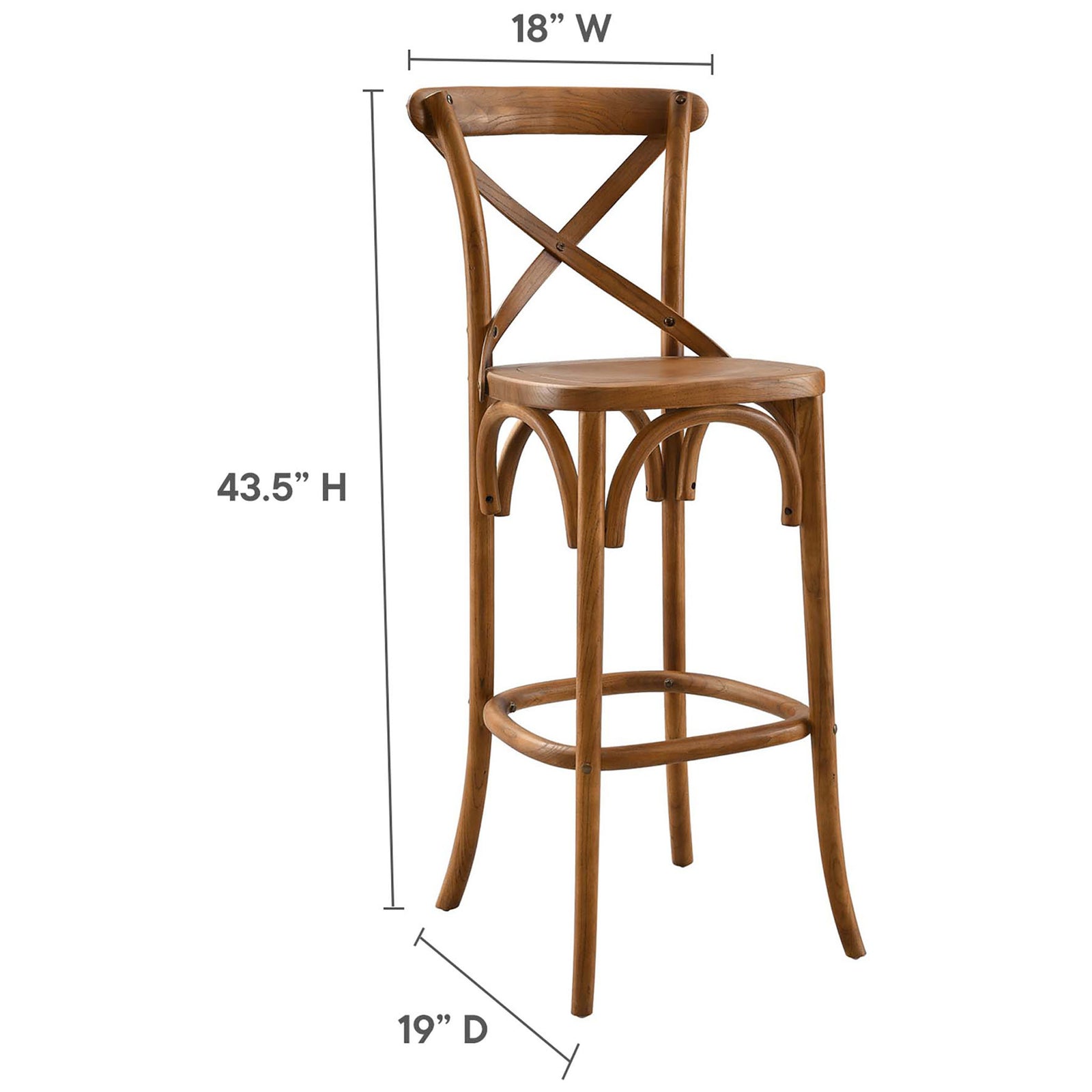 Dimension overview of the bar stool with width, depth, and height markers for planning || EEI-5563-WAL || dimension_studio