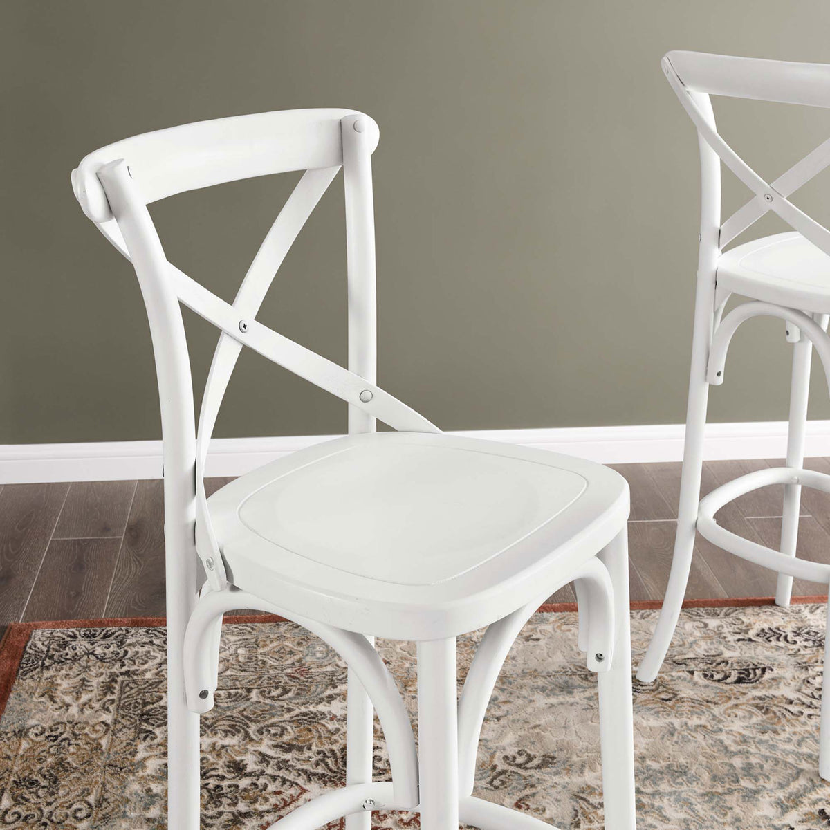 Sculpted seat and smooth finish add comfort and polish to bar seating || EEI-5563-WHI || detail_room