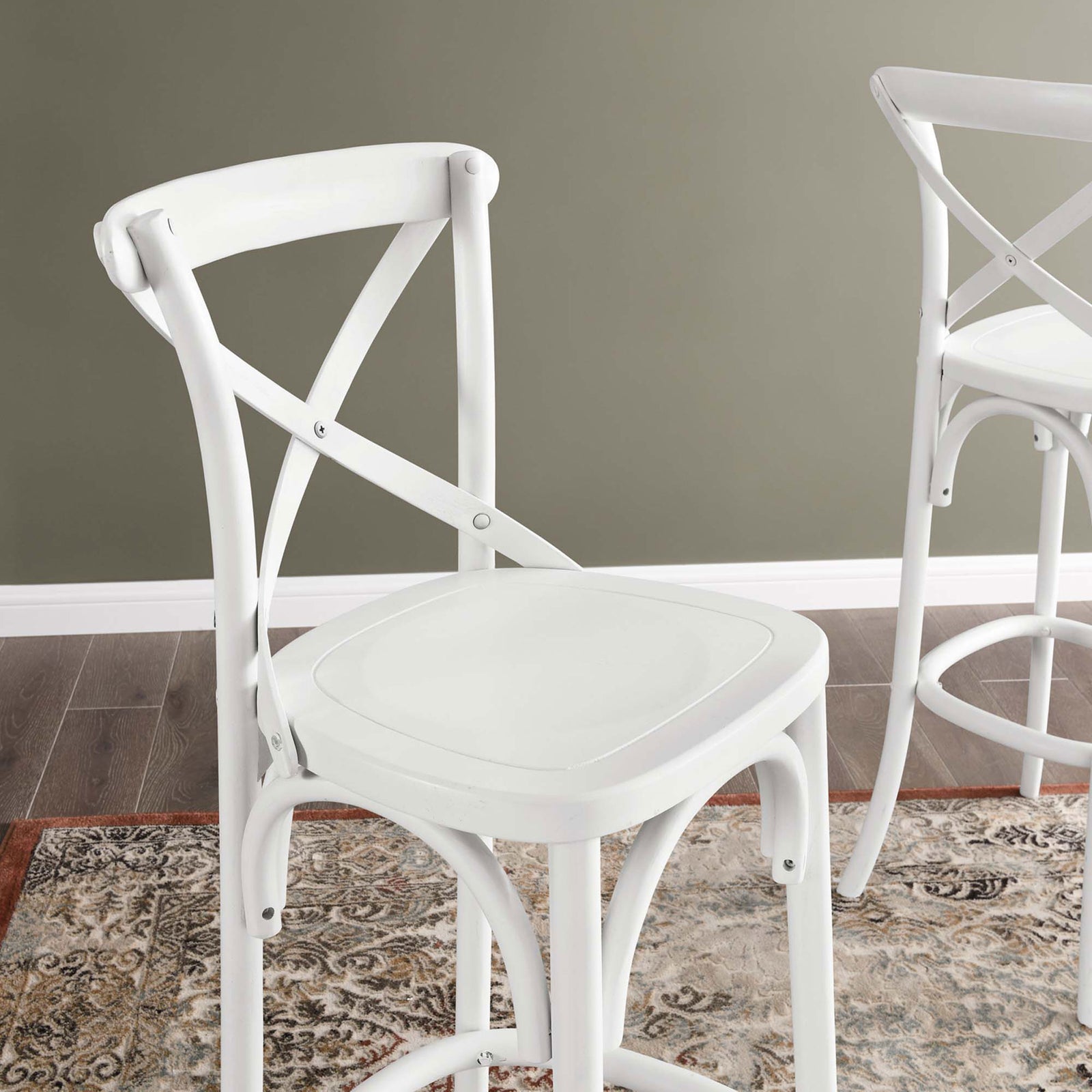 Sculpted seat and smooth finish add comfort and polish to bar seating || EEI-5563-WHI || detail_room