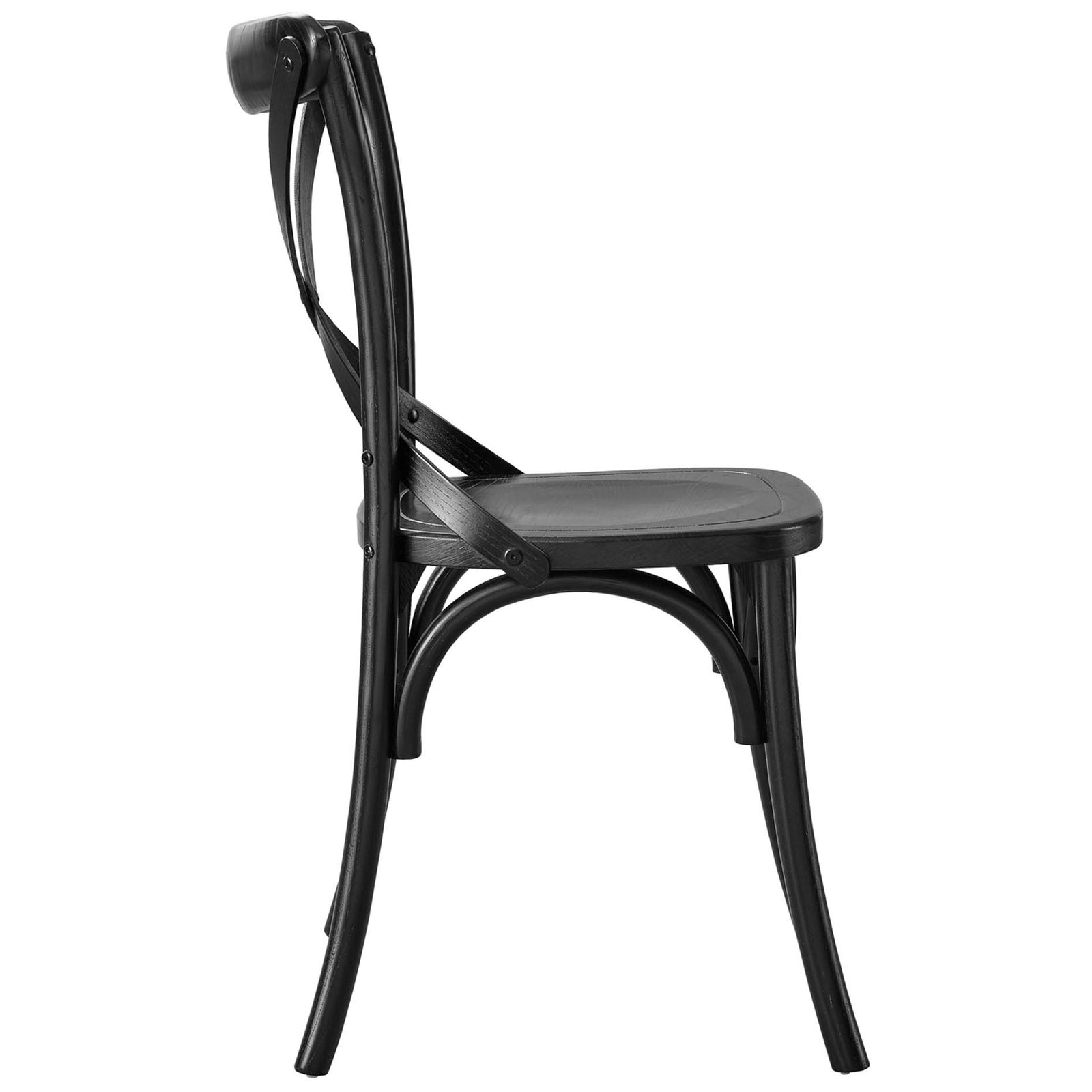 Black dining chair with contoured backrest, rounded seat, and gracefully curved legs || EEI-5564-BLK || side_studio