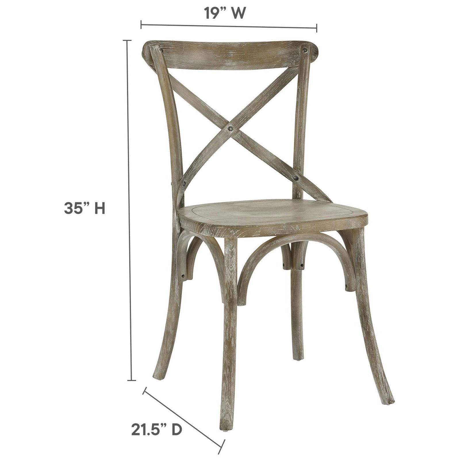 Gear gray dining chair with labeled width, depth, and height dimensions for easy planning || EEI-5564-GRY || dimension_studio