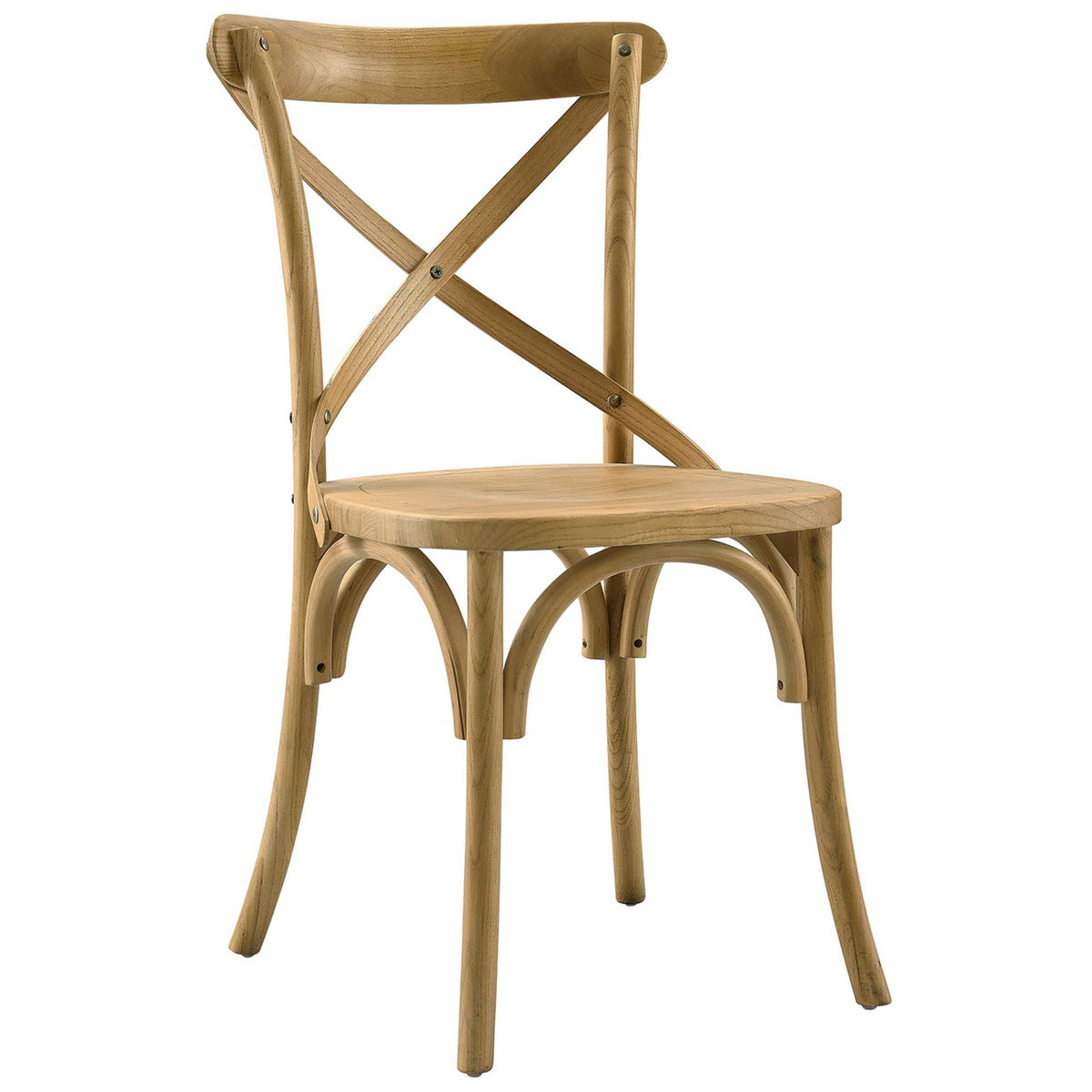 Natural elm cross-back dining chair with curved legs and arched base supports || EEI-5564-NAT || front_angle_studio