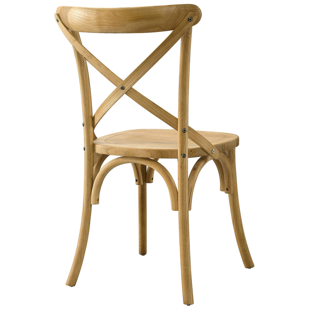 Natural wood dining chair showcasing X-brace backrest and gently flared back legs || EEI-5564-NAT || back_studio