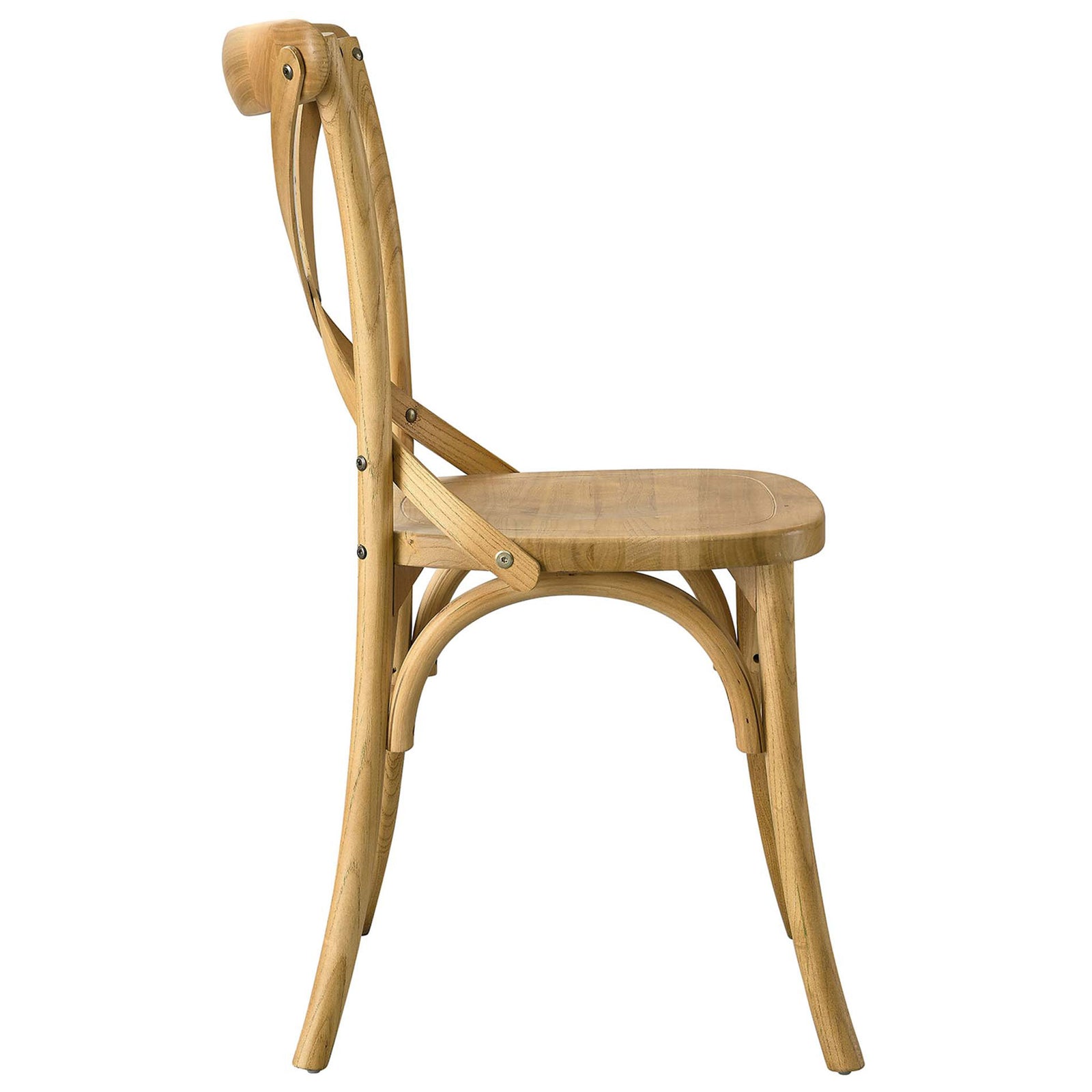 Slim profile dining chair with curved wood backrest and arched under-seat bracing || EEI-5564-NAT || side_studio