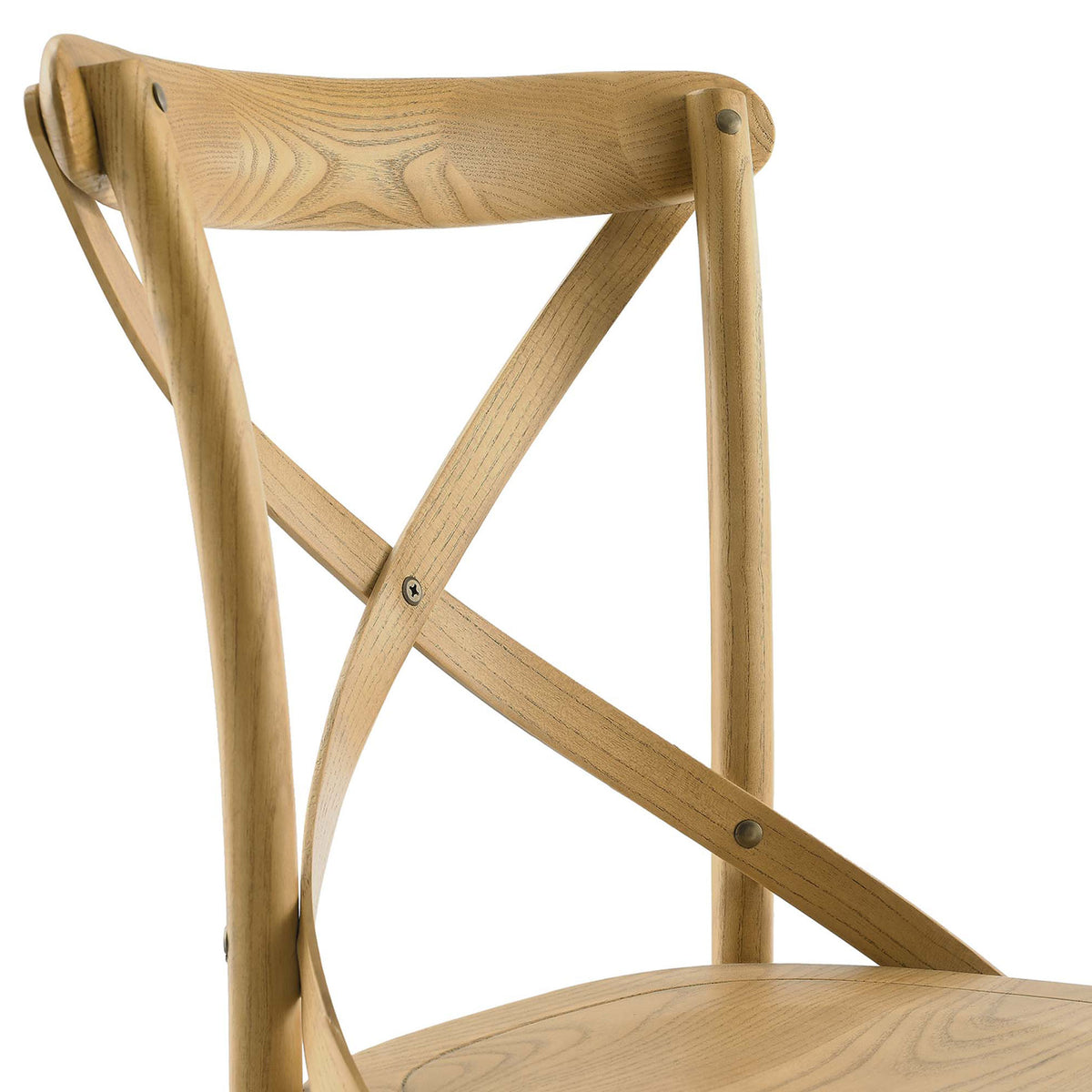 Close-up of natural wood cross-back detail and gently curved top rail || EEI-5564-NAT || detail_studio