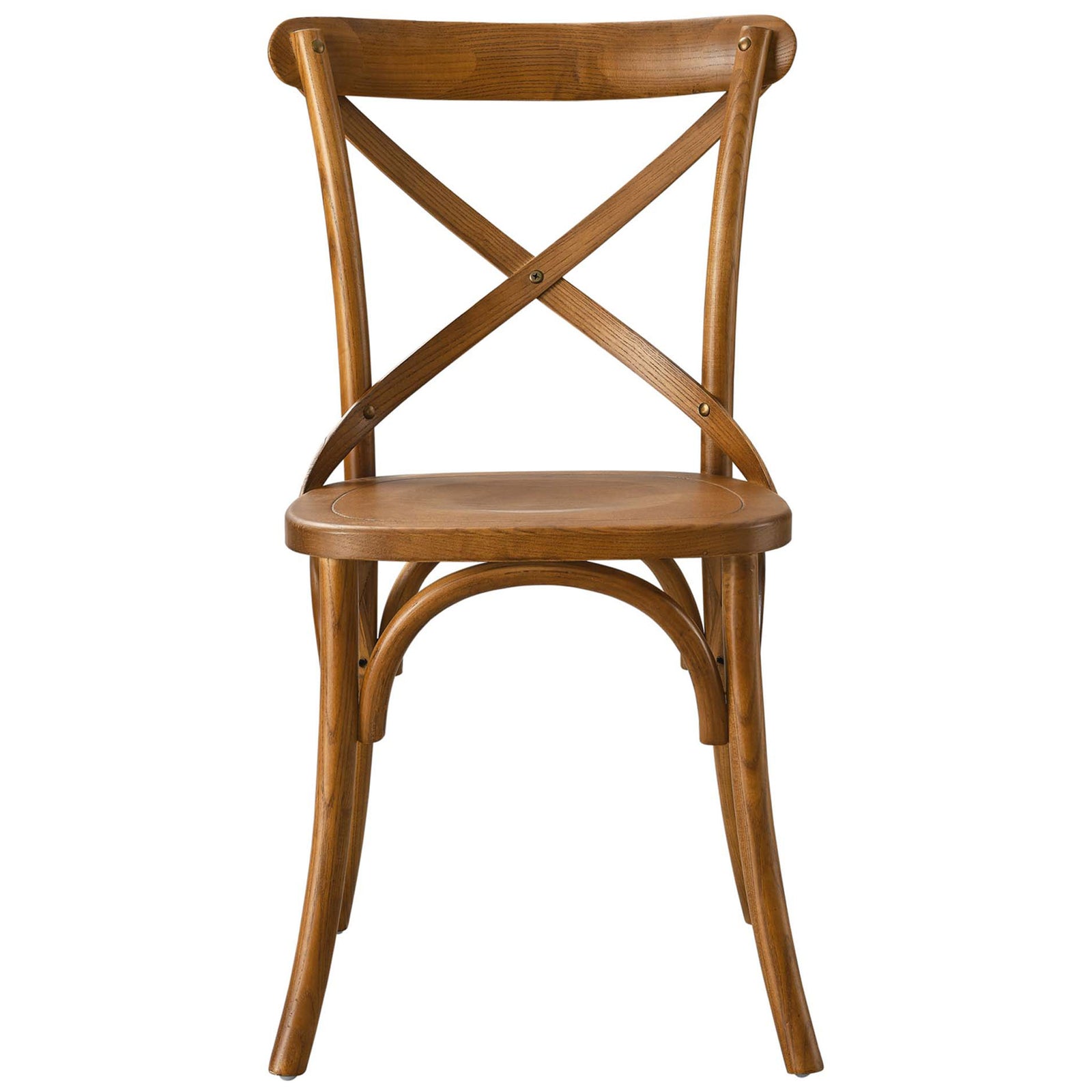 Walnut farmhouse dining chair with X-back and supportive contoured wood seat || EEI-5564-WAL || front_studio