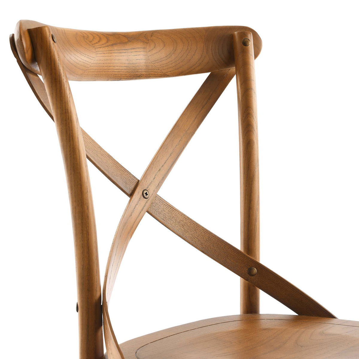 Walnut X-back, rounded top rail, and smooth joinery emphasizing the chair's wood craftsmanship || EEI-5564-WAL || detail_studio