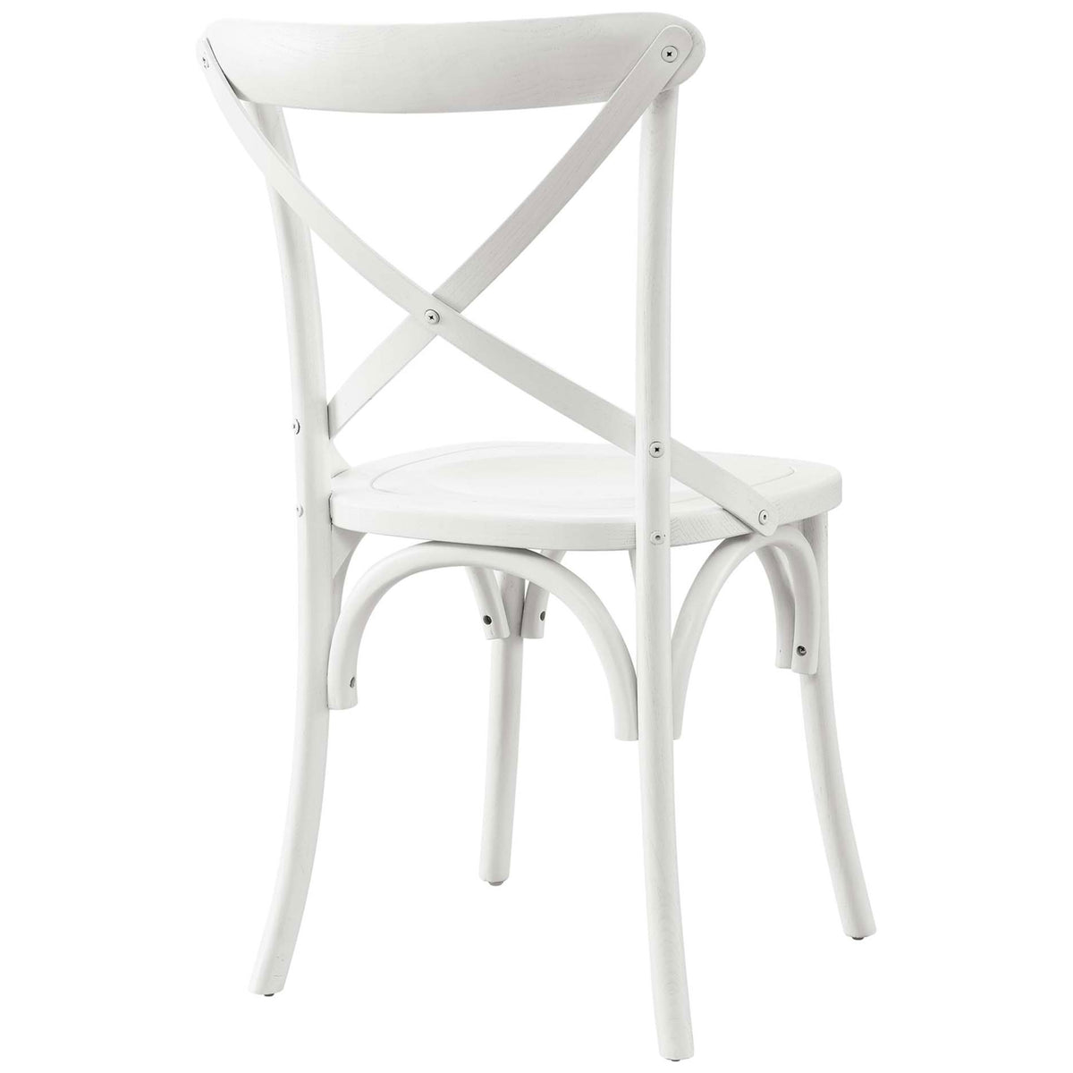 White dining chair showcasing sculpted cross-back and smooth wood grain || EEI-5564-WHI || back_angle_studio