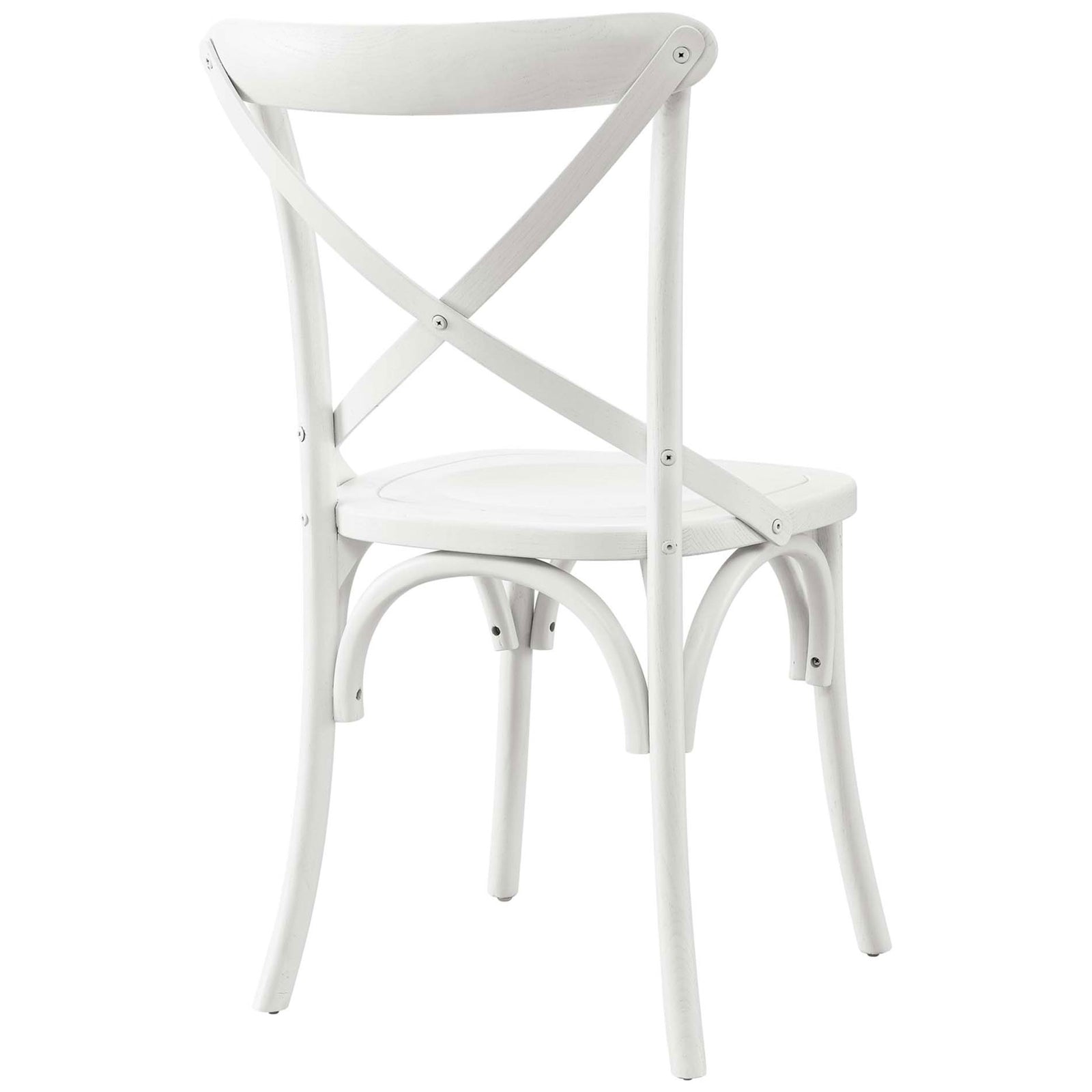 White dining chair showcasing sculpted cross-back and smooth wood grain || EEI-5564-WHI || back_angle_studio